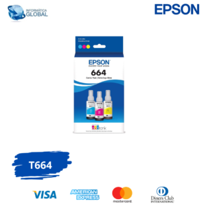 JUEGO TRICOLOR DE BOTELLAS DE TINTA EPSON ECOTANK T664 REND. 70ML / 6500 PÁGINAS