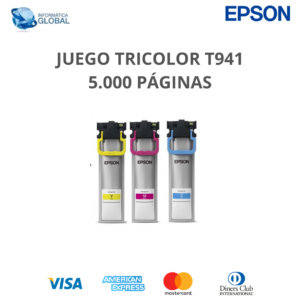 JUEGO TRICOLOR DE BOLSAS DE TINTA EPSON DURABRITE ULTRA T941 RENDIMIENTO 5000 PÁGINAS