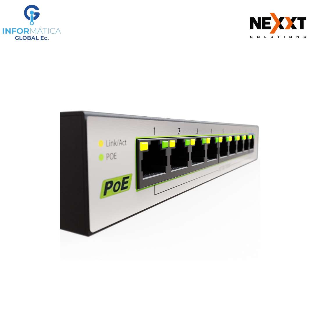 SWITCH GIGABIT PARA ESCRITORIO 9 PUERTOS POE 10/100/1000 60W NEXXT VERTEX V900P - Imagen 3