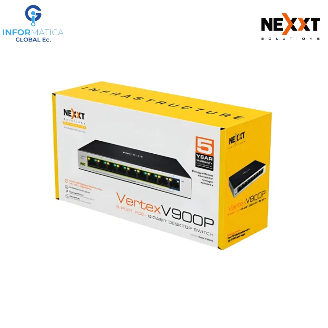 SWITCH GIGABIT PARA ESCRITORIO 9 PUERTOS POE 10/100/1000 60W NEXXT VERTEX V900P - Imagen 4