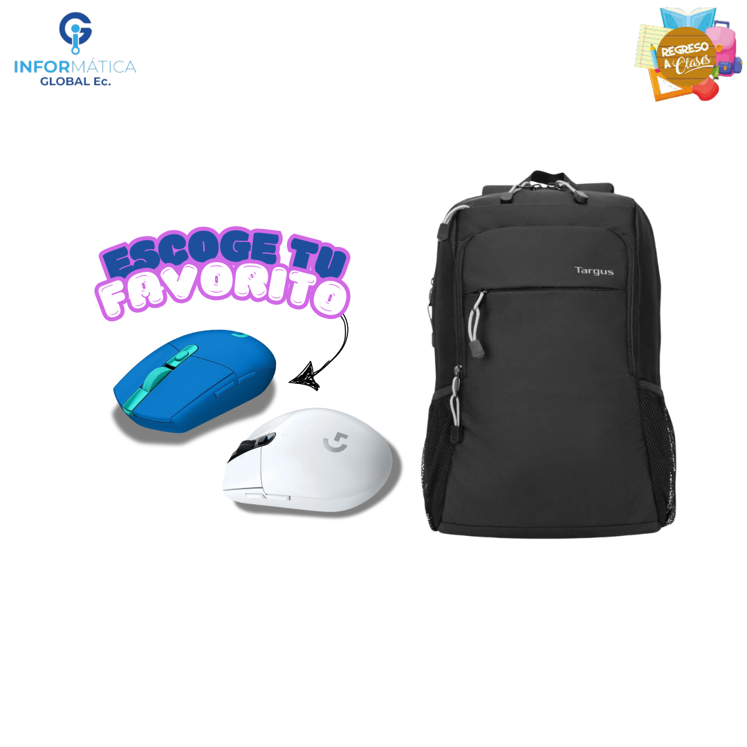 COMBO MOCHILA TARGUS Y MOUSE GAMING LOGITECH G305 PARA NIÑO