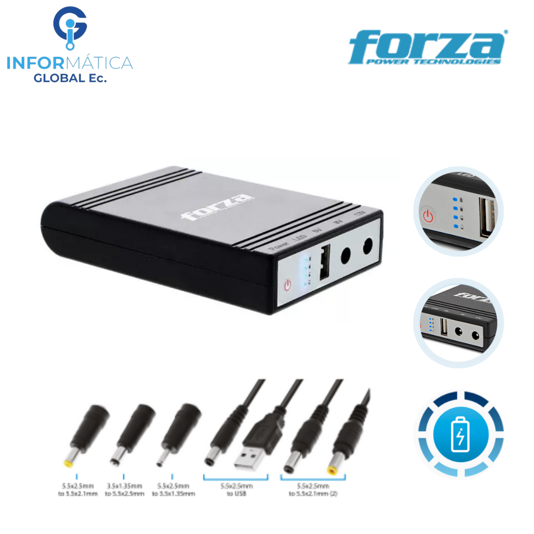 MINI UPS Y CARGADOR 14W USB SALIDAS DE 5/9/12VCC FORZA DC-140USB - Imagen 2