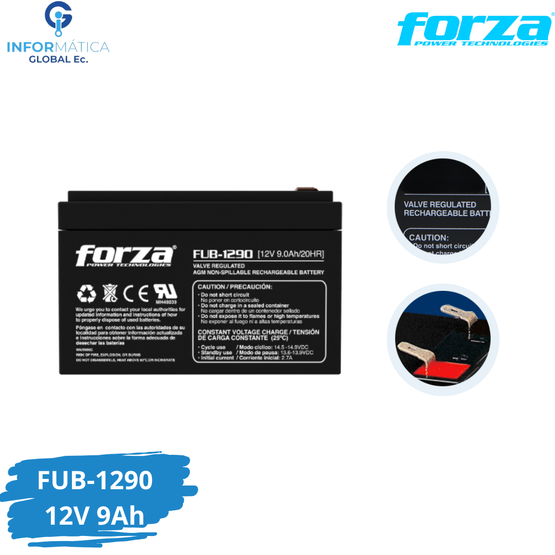 BATERÍA RECARGABLE PARA UPS SIN MANTEN 12V 9Ah FORZA FUB-1290 - Imagen 2